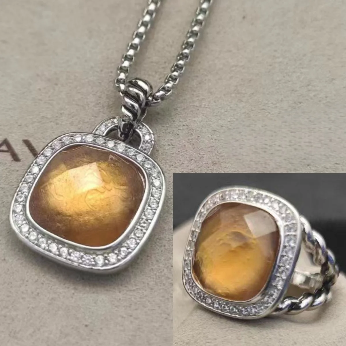 2025 New High-Quality Christmas Elegant and Simple Square Diamond Necklace, Ring Set - Valentine's Day Gift 4