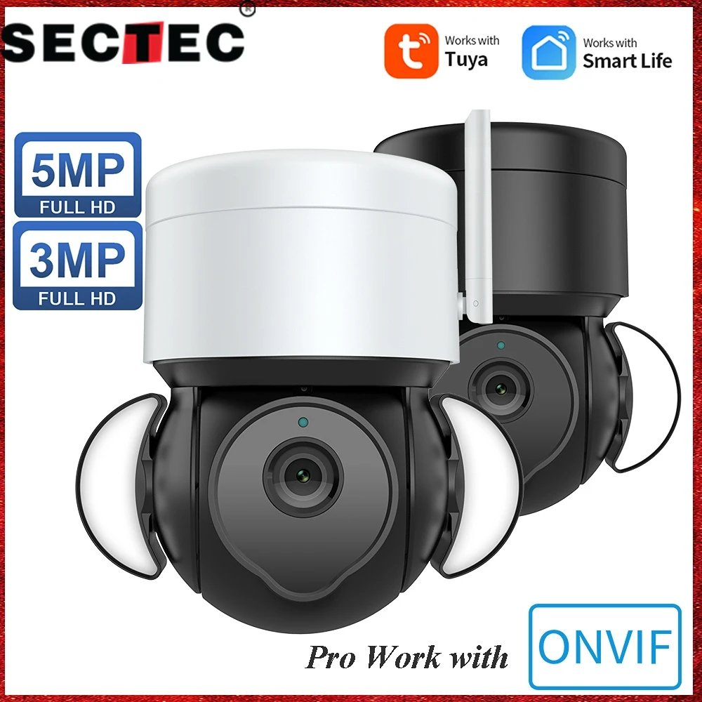 SECTEC Outdoor Security Camera Tuya Smart 3MP 5MP Pro Version Onvif Cctv 5G WiFi Color Night Auto Tracking Video Surveillance