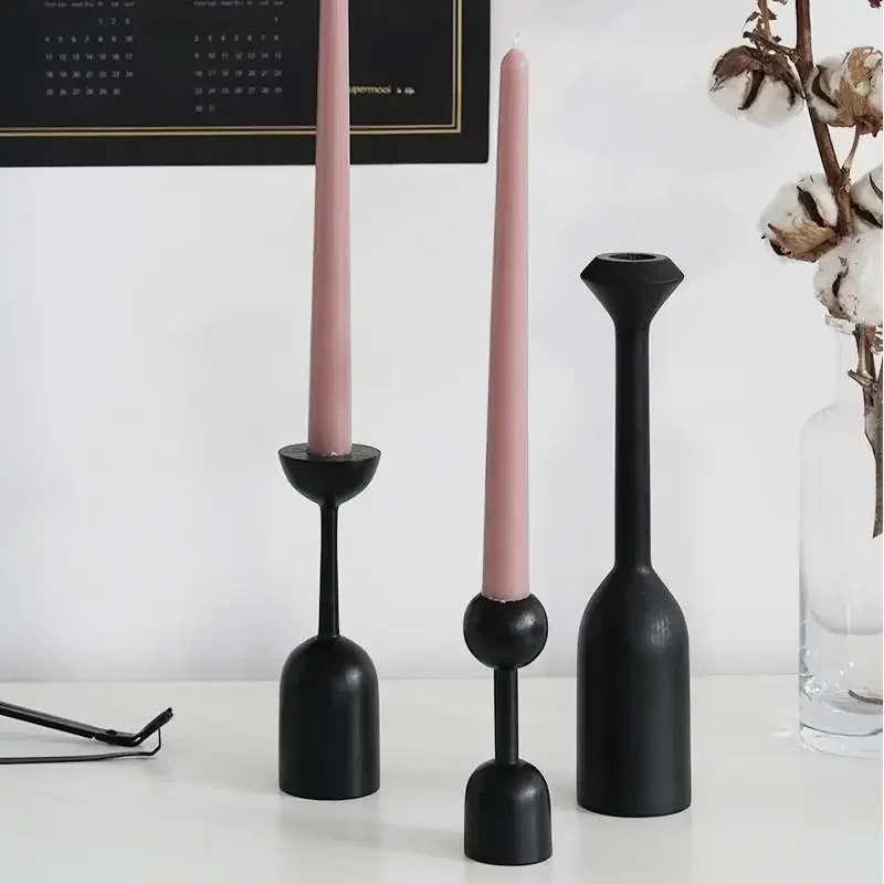 Black Wooden Candle Holder Nordic ins style art decoration hotel model room soft decoration ZM806 candle holders