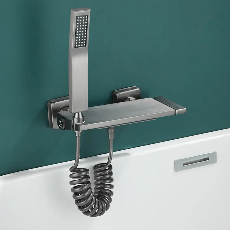 Description Picture 6 of itemWhite Bath Faucet Set Wall Mounted Gray Waterfall Bathtub and Shower Mixer Black Bathroom Taps Brass