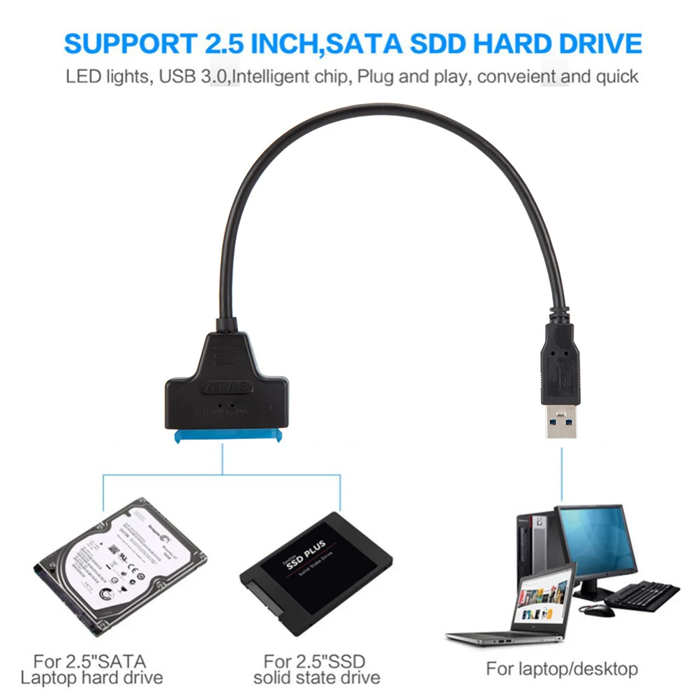 CABLE ADAPTADOR USB 3.0 A SATA HDD 2.5″ CON ADAPTADOR USB TIPO C