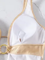 Shiny Gold One Piece Swimsuit 2025 Women Deep V Neck Hollow Out Backless Swimwear Summer Beach Bathing Suit Holiday Monokini 3