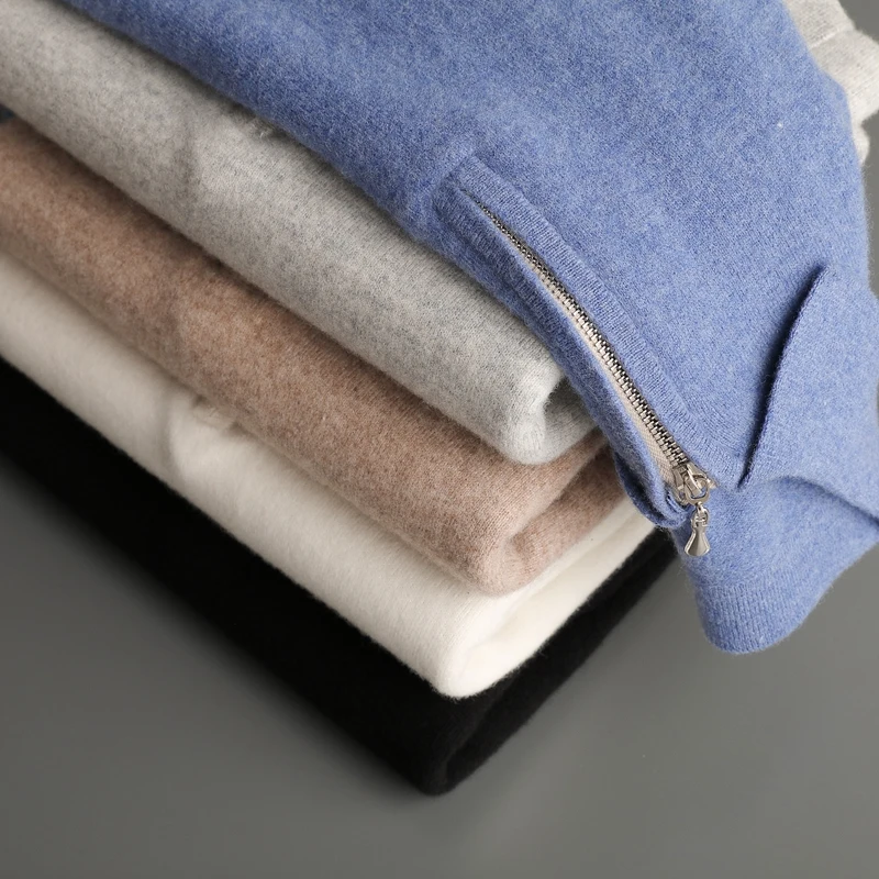 Autumn And Winter New 100% Wool Men's Polo Neck Sweater Loose Lapel Cashmere Long Sleeve T-shirt Business And Leisure