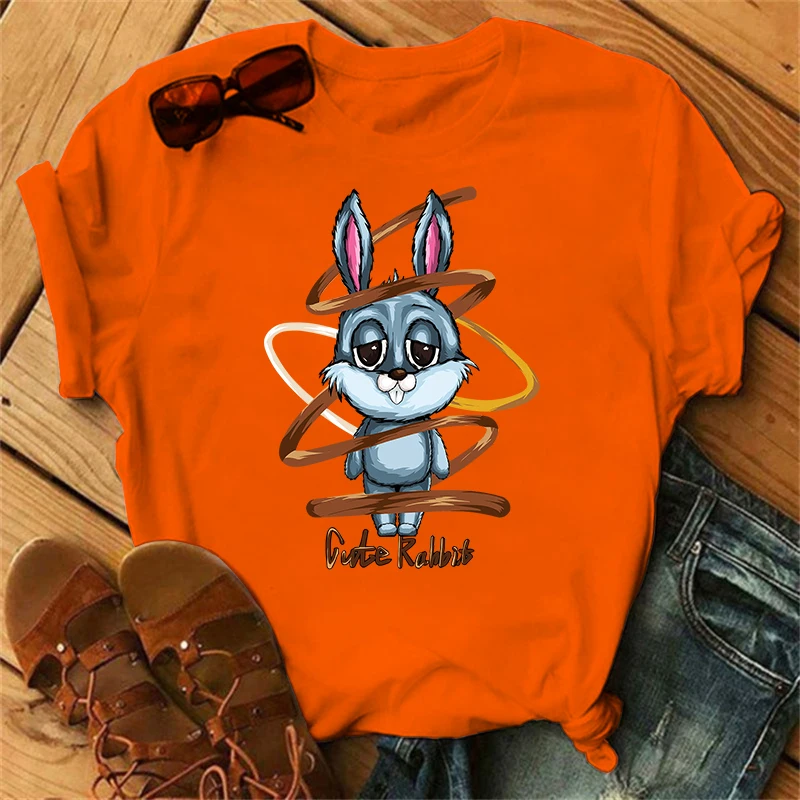 

Women T-shirt Cartoon Cute Rabbit Tshirt Halloween Print T-shirts Short Sleeve Harajuku Graphic Top shirts Street Costume