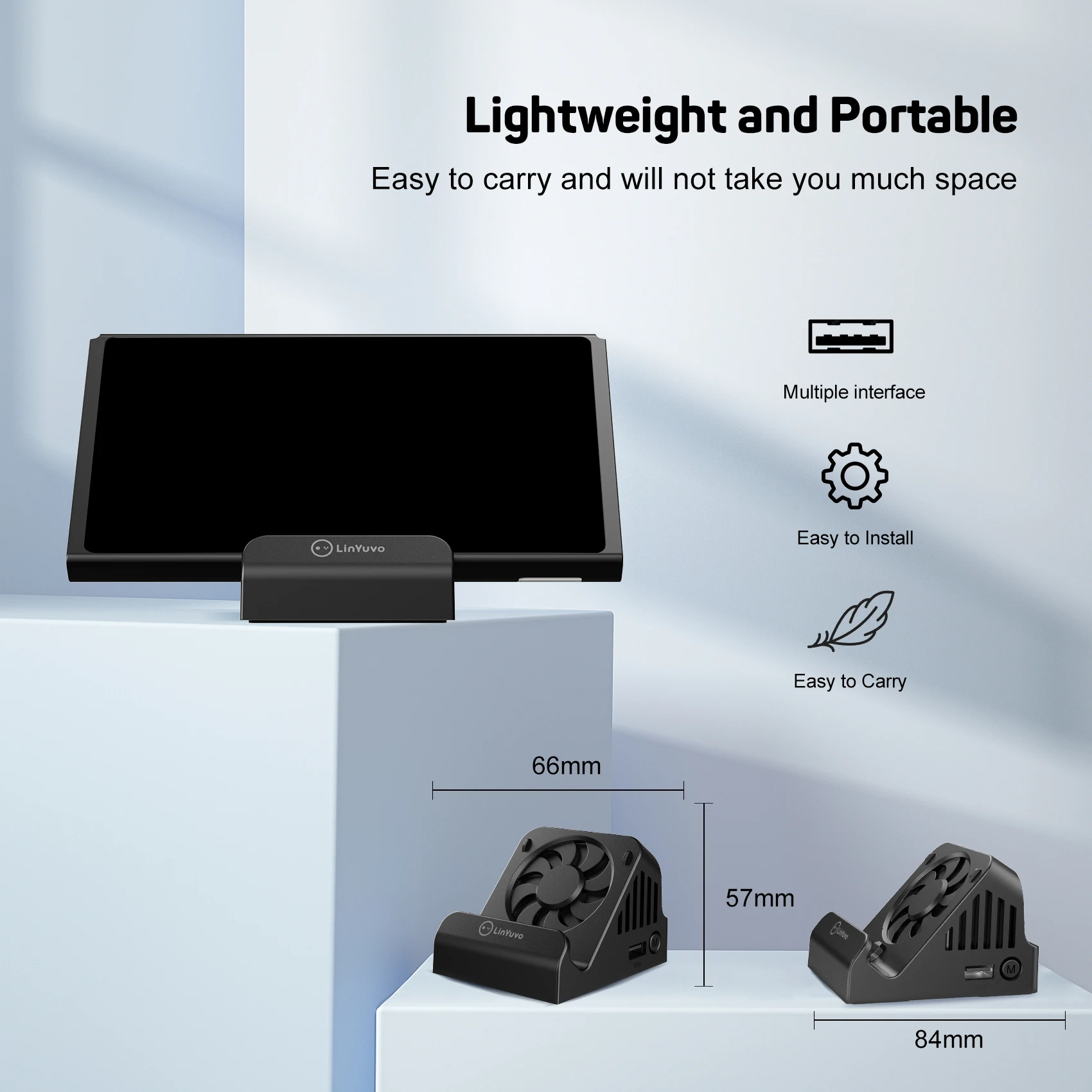 LinYuvo 휴대용 스탠드 TV 프로젝션 충전 도크, 스위치용, 냉각 선풍기 컴팩트, 4K HDMI 어댑터, USB 3.0 포트