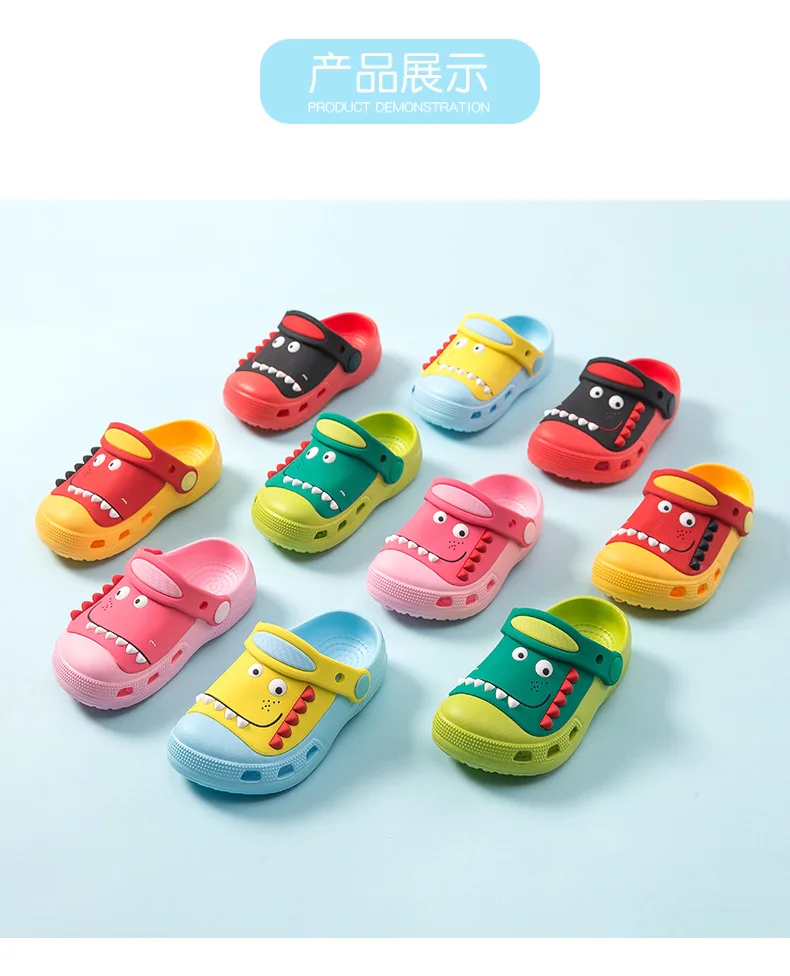 Kids Boys Girls Dinosaur Clogs Slippers Toddler Slip On Lightweight Beach Pool Sandals Animal Patch Kid's Slides Garden Shoes girls leather shoes