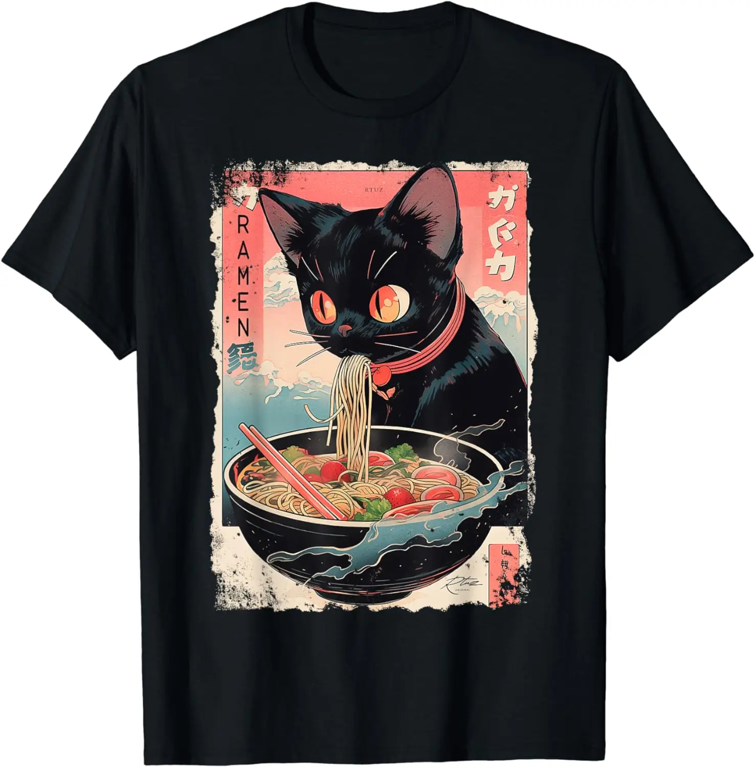 Cat Ramen Noodle Anime Giapponesi Manga Ramen Kawaii Cat T-Shirt