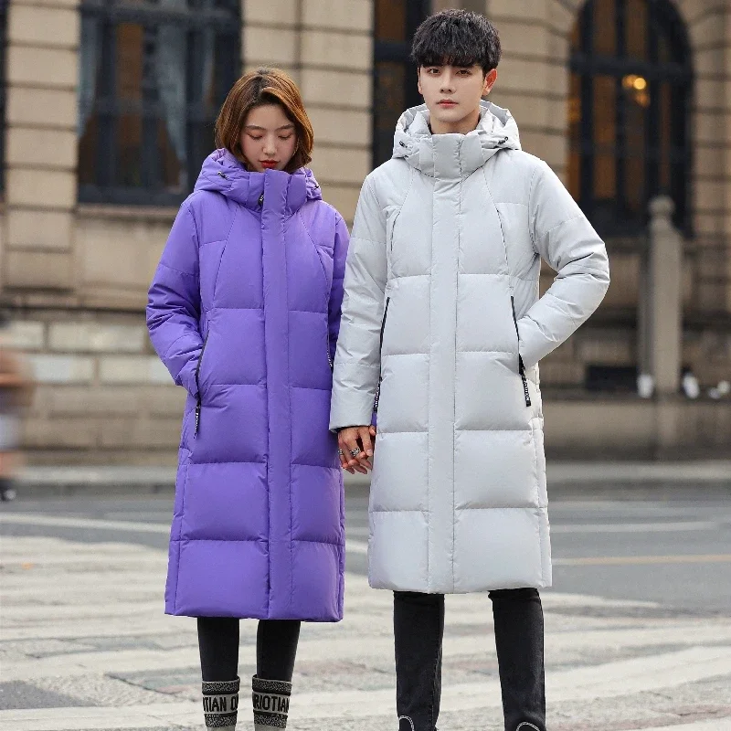 Purple Men and Women Quilted Winter Coat 2023 New Men's Thick（Winter) X-Long  Warm Hooded Lovers Down Jackets Brand Clothing