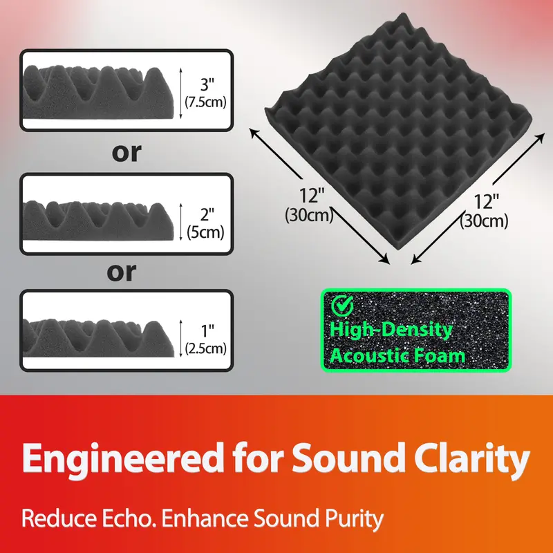TOUO Acoustic Foam Fireproof Soundproofing Sponge 6/12/24/48 Pcs Egg Crate Soundproof Foam Studio Home Sound-absorbing - Image 2