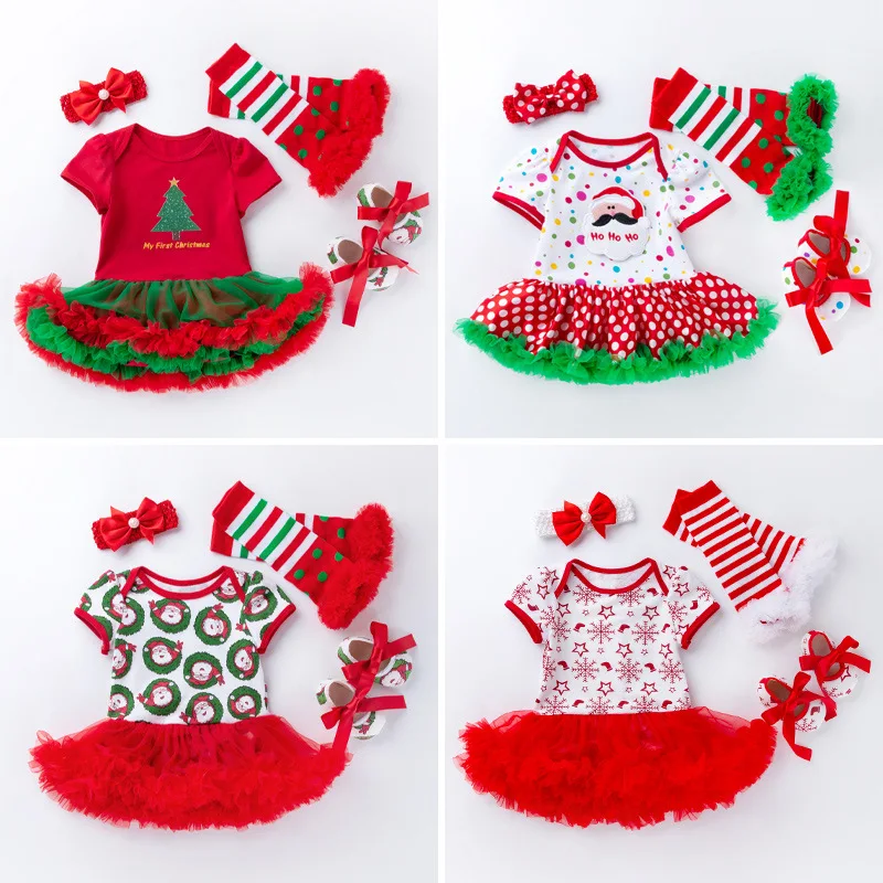 

Newborn Baby Clothing Set Red Santa Claus Elk Print Dress Set Toddler Girl Party Christmas Costume Infant Red Vestidos Festive
