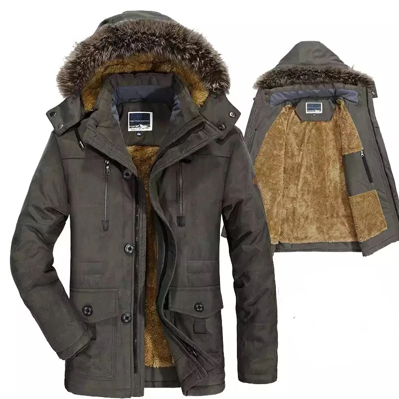 Winter Jacket Men's Plus Size Cotton Padded Warm Parka Coat Casual Faux Fur Hooded Fleece Long Male Jacket Windbreaker