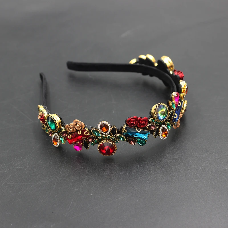 Fashion Temperament Personality Flower Metal Rose Inlaid Rhinestones Wild Ladies Party Headband Bridal Hair Accessories 854 hair accessory hair headdress bridal headwear jewelry accessories
