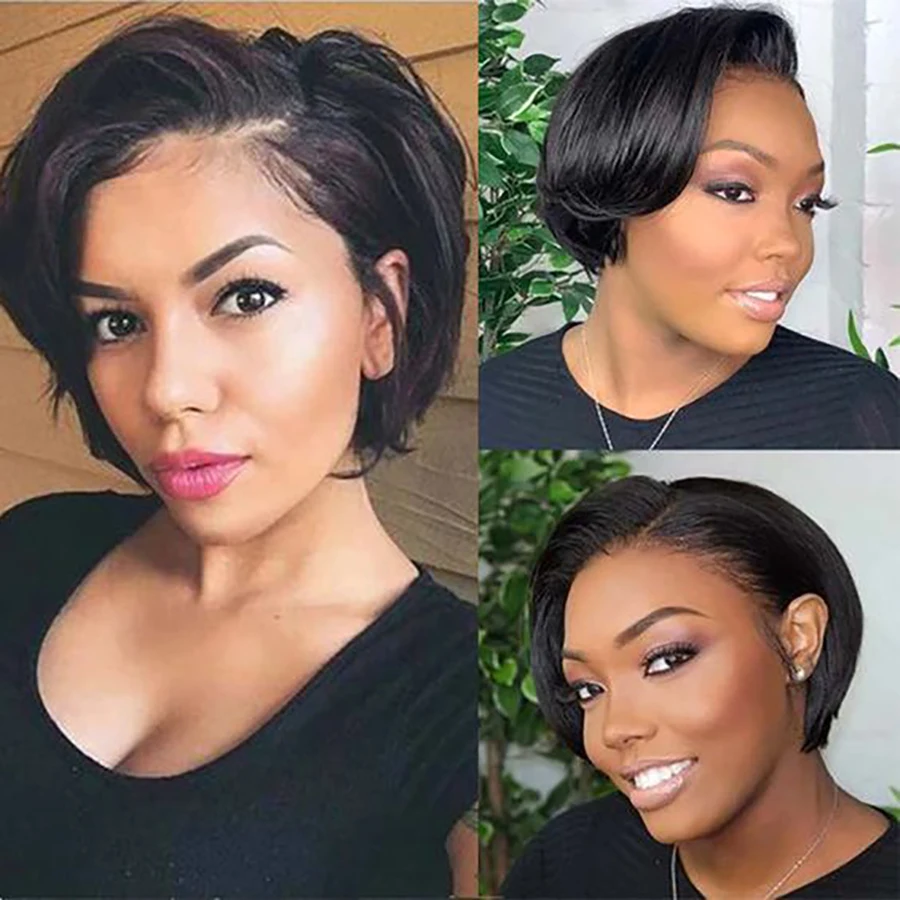 Short Bob Pixie Cut Wig Human Hair Lace Frontal Straight Lace Front Wigs Brazilian Hair For Black Women Free Shipping to Brazil
