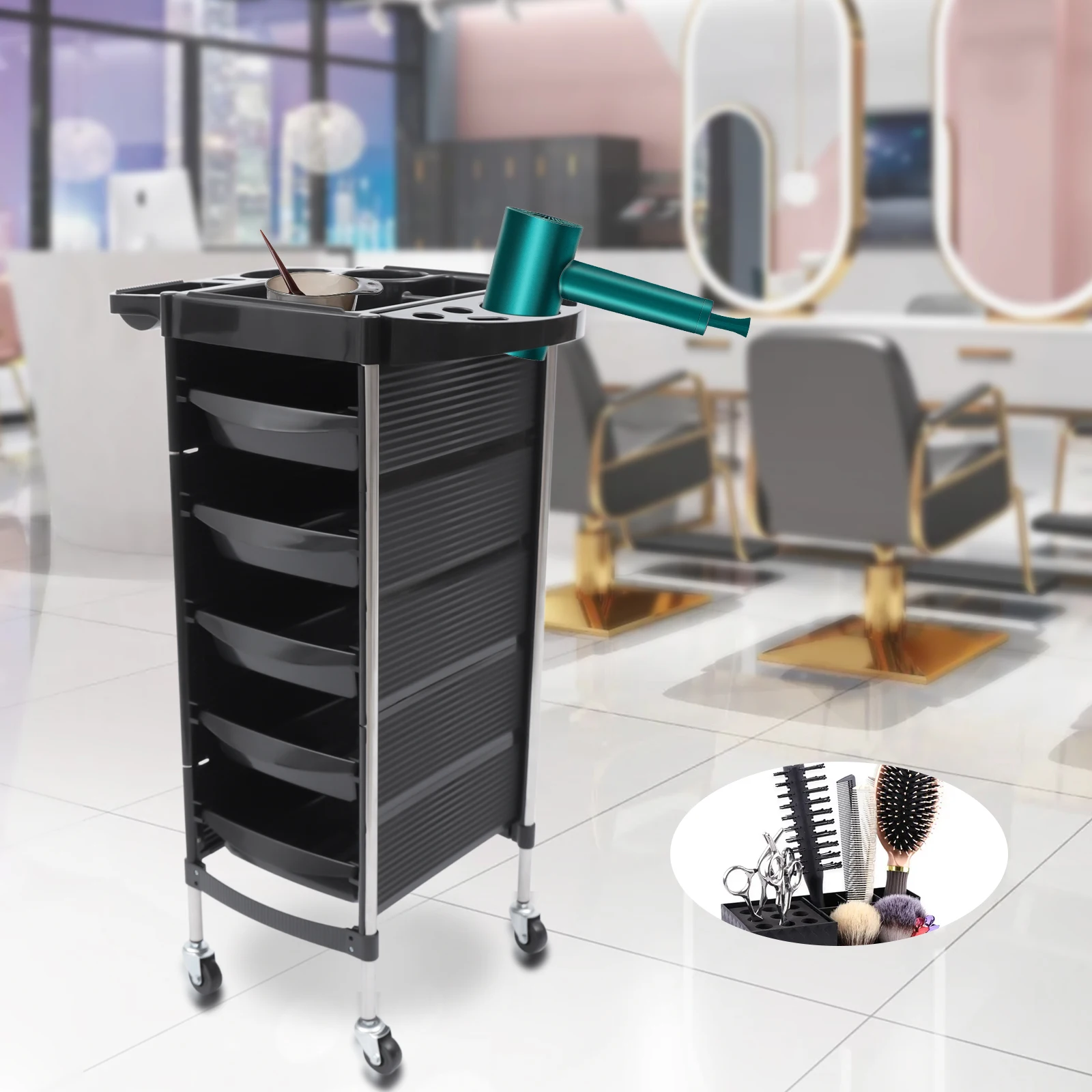 Beauty Salon Trolley Hair Spa Rolling Hairdressing Storage Cart Drawers