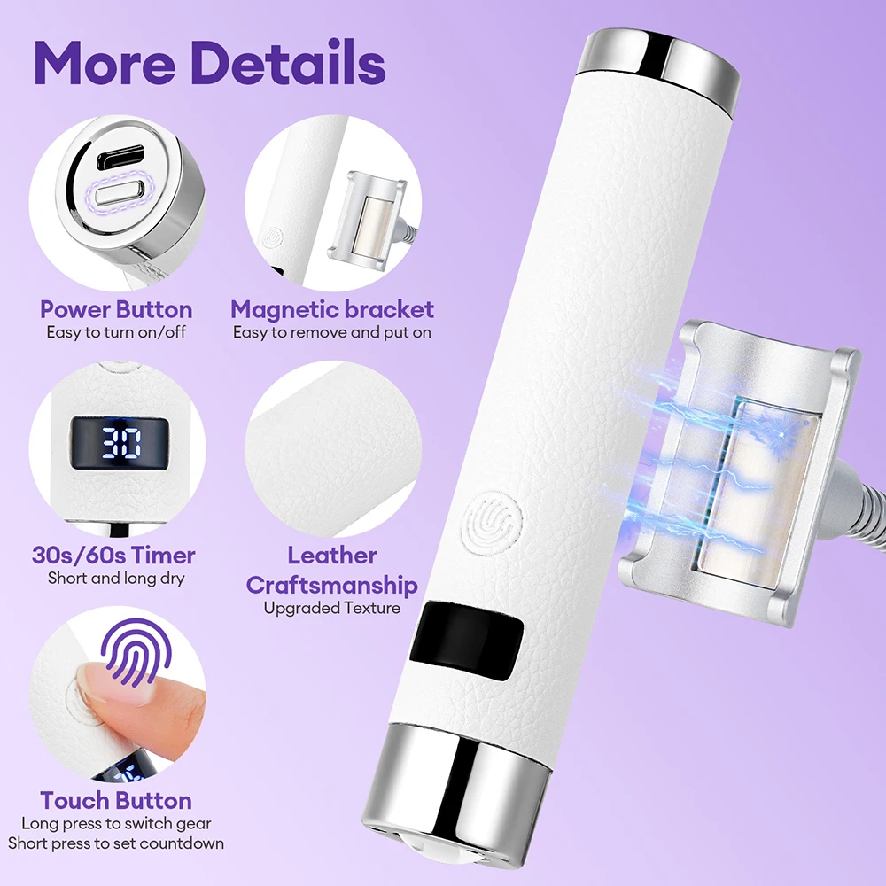 Portable UV Nail Lamp Handheld Stand USB Rechargeable Gel Nails Lamp With Flexible Hose LED Therapy Light Nail Art Tools