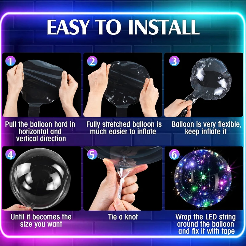 10Pcs LED Light Up Bobo Balloon with Light String Transparent Bubble Ballon Birthday Party Wedding Decoration Christmas Supplies