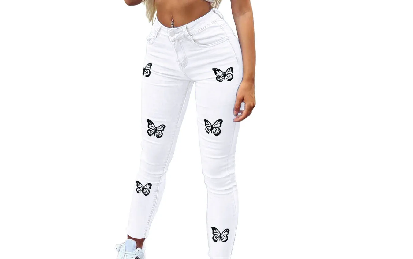 Women's Jeans Summer New Casual Denim Pants Fashion Urban Butterfly Print Jeans Female