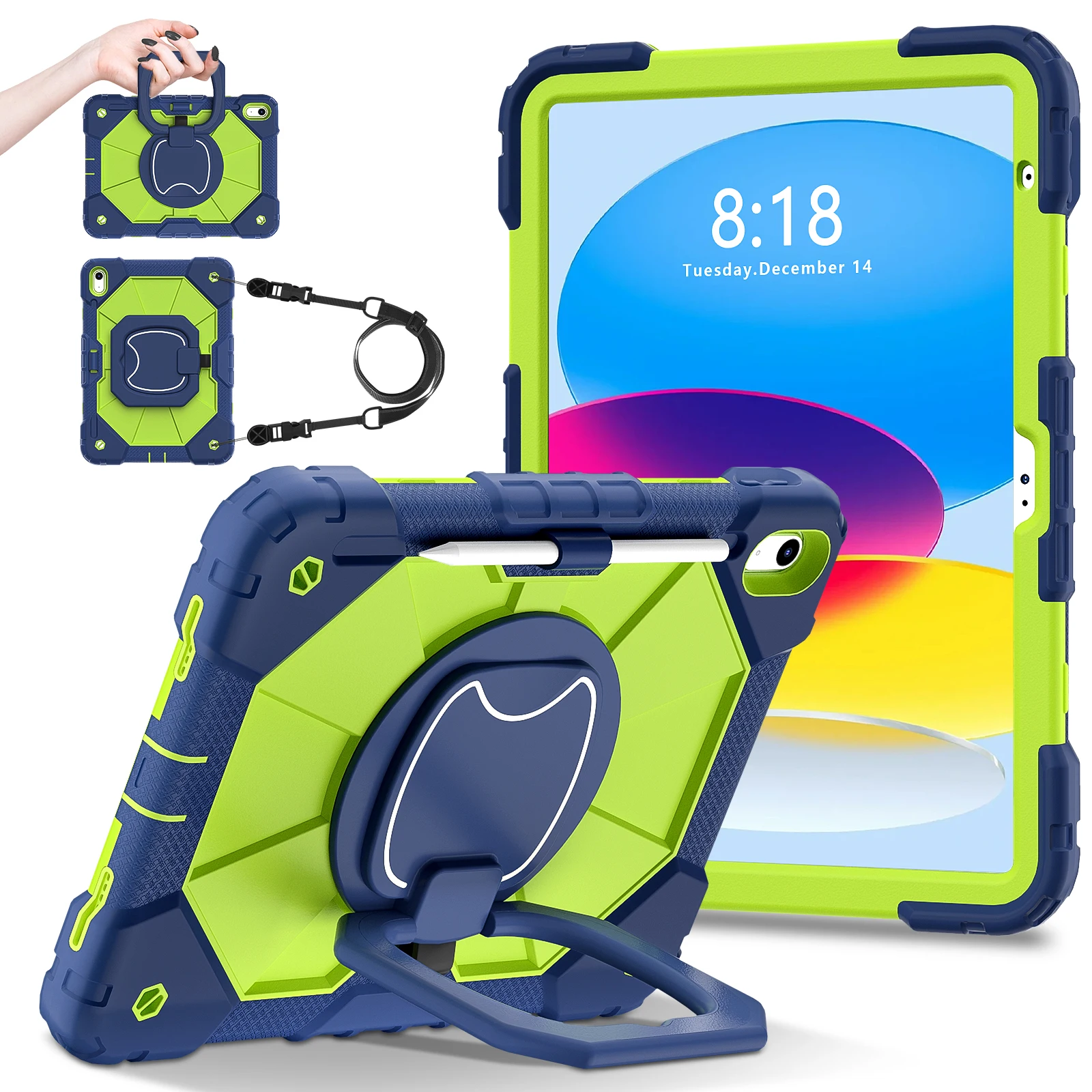 Kids Safe Shockproof Tablet Case with Shoulder Strap and Stand – Durable Silicone + PC Cover