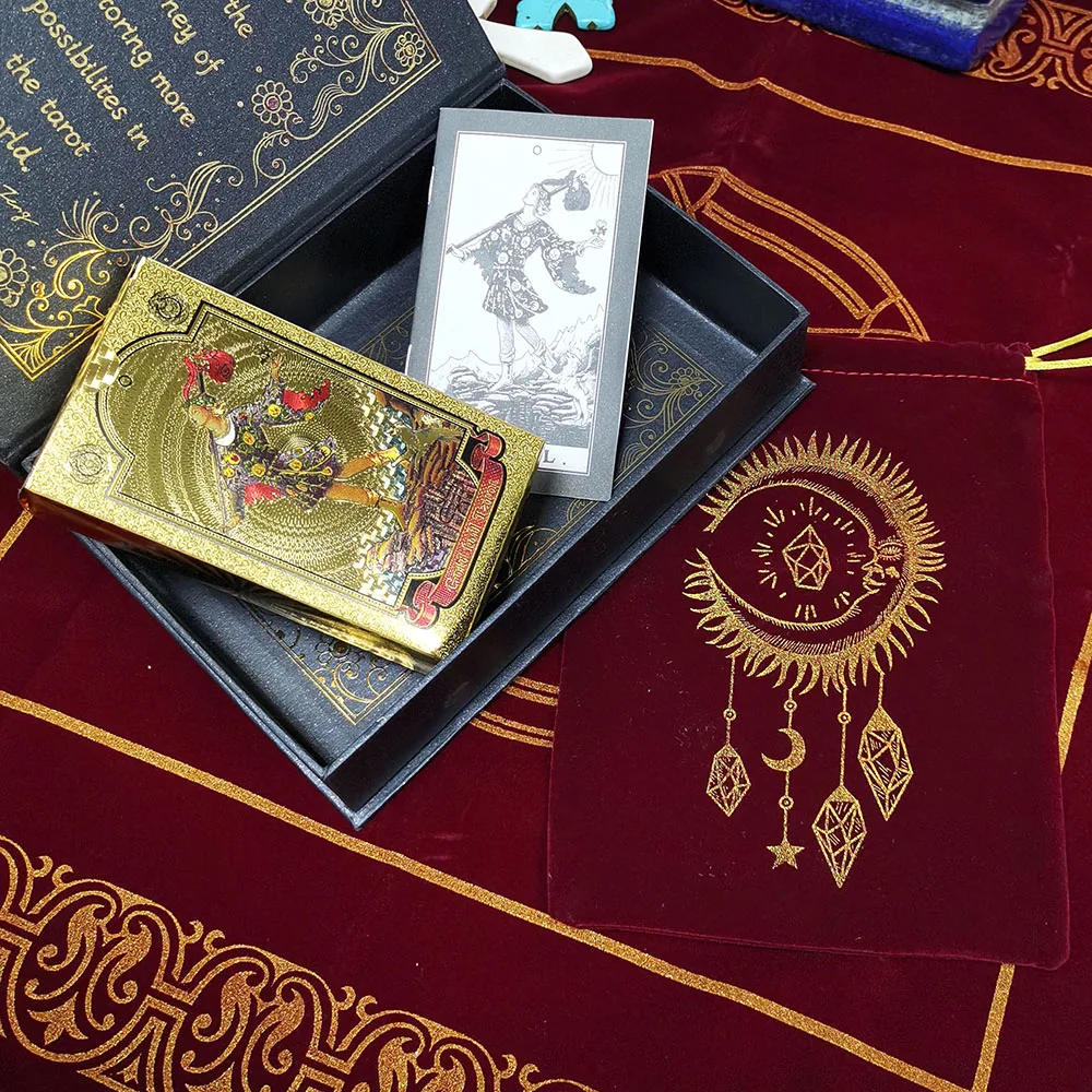 Gold Foil Tarot Card Hot Stamping PVC Waterproof and Wear-resistant Board Game Playing Card Divination Gift Box Set Luxurious tarot card set 12 7cm rose gold table game paper guide divination forecast waterproof and wearable high end 80pcs astrology