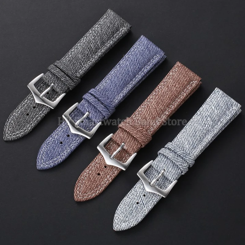 Denim Nylon & Leather Watch Strap - Premium Replacement Canvas Bracelet