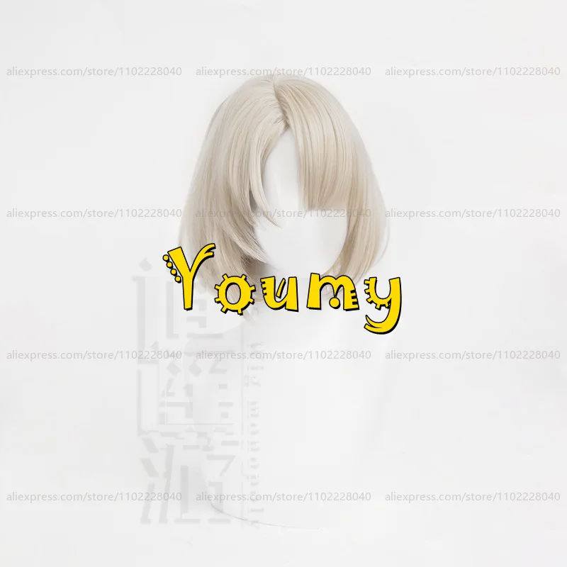 Freminet 코스프레 가발, 짧은 빛, 골든 베이지, 내열성 합성 가발, 30cm, 새로운 피부 가발
