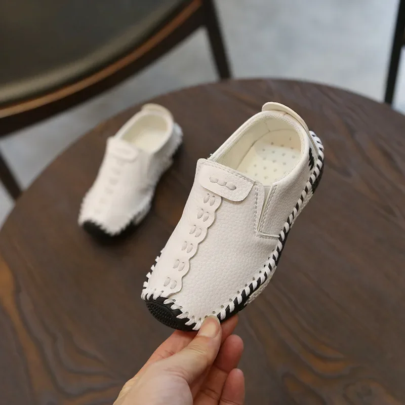 Kids Shoes Children England Style Boys Leather Fashion Sewing Casual PU Leather Autumn Soft Sole Sneakers Slip On