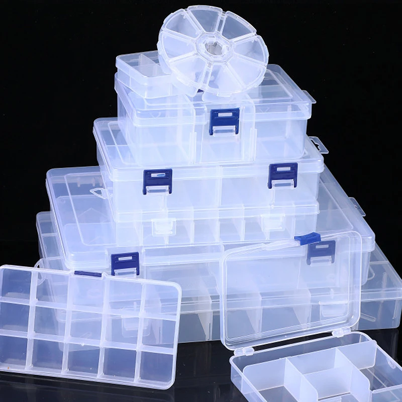 Adjustable 1-24 Grids Compartment Jewelry Box Transparent Plastic Storage Boxes Container Beads Earring Rectangle Organizer Case