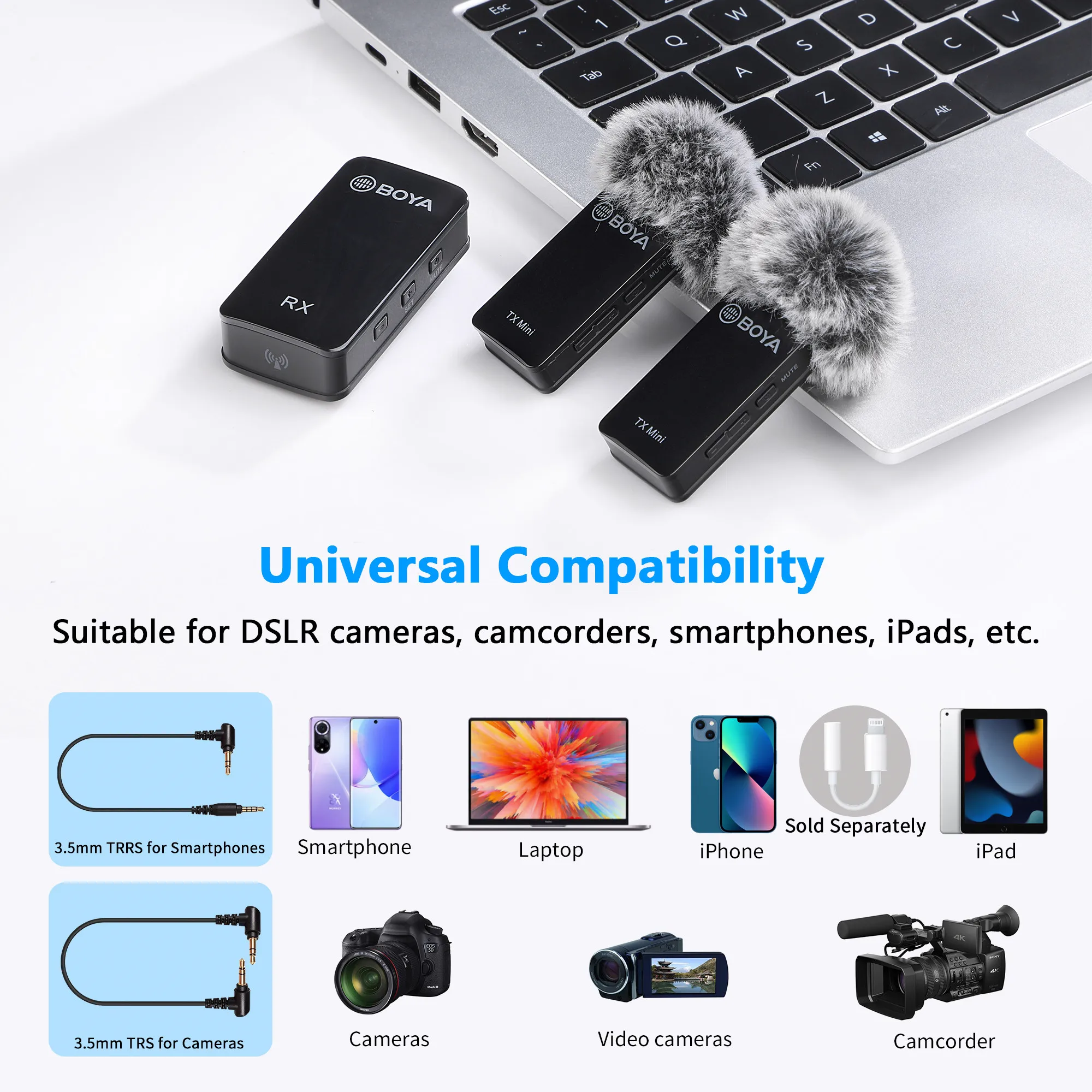 BOYA BY-XM6 Mini Wireless Lavalier Lapel Microphone for iPhone Android DSLR Camera PC Laptop Smartphone Live Streaming Youtube