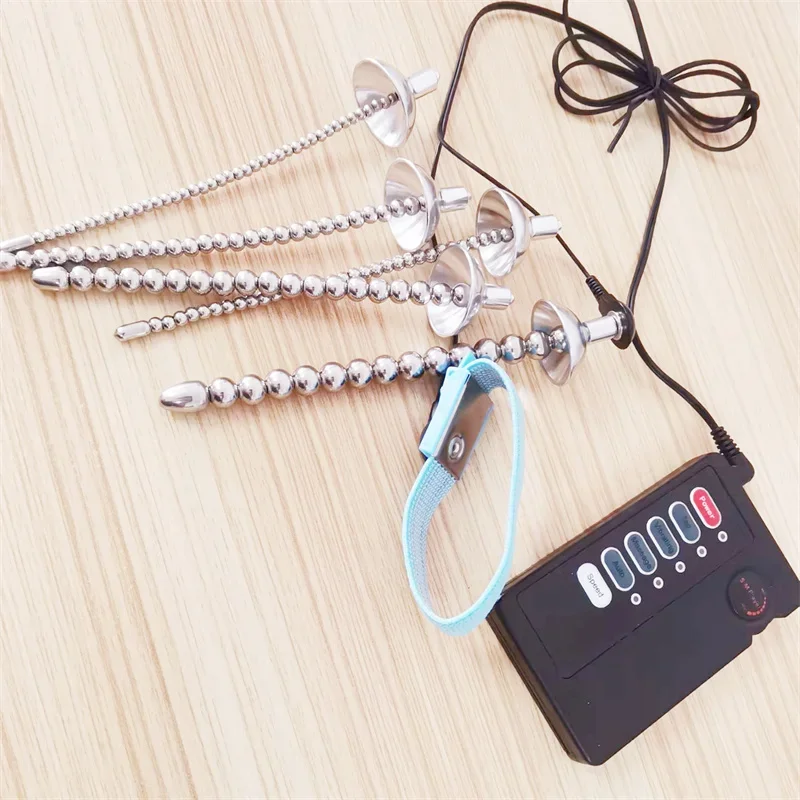 Stainless Steel Penis Plug Conductive Fiber Cock Ring Electric Shock Sex Toys for Men Horse Eye Massage Urethral Sounding