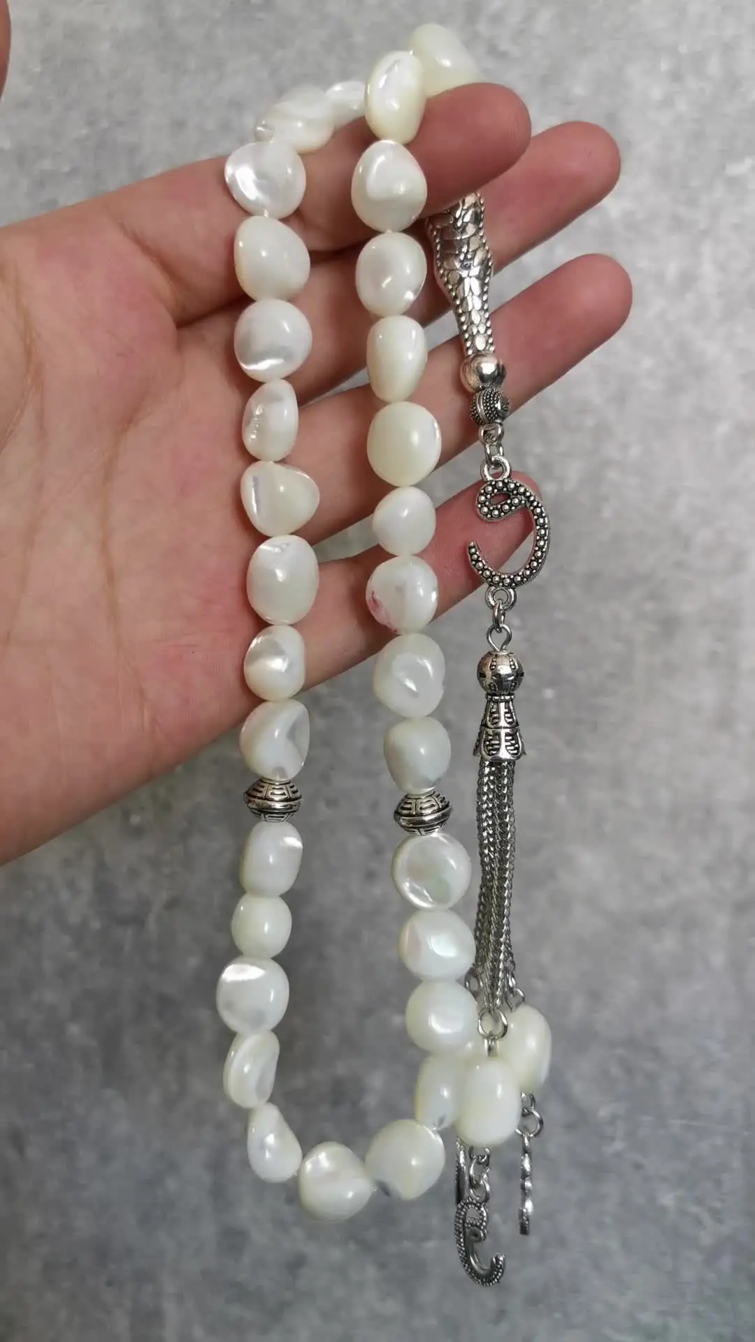 Tasbih Pure White Shell Muslim Rosary Beads - 10mm X 33 Beads, Turkish Prayer Beads For Meditation