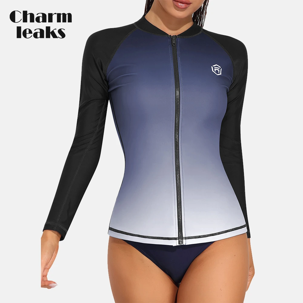 Womens Rash Guard Long Sleeve Zipper Rash Guards Women Clothing