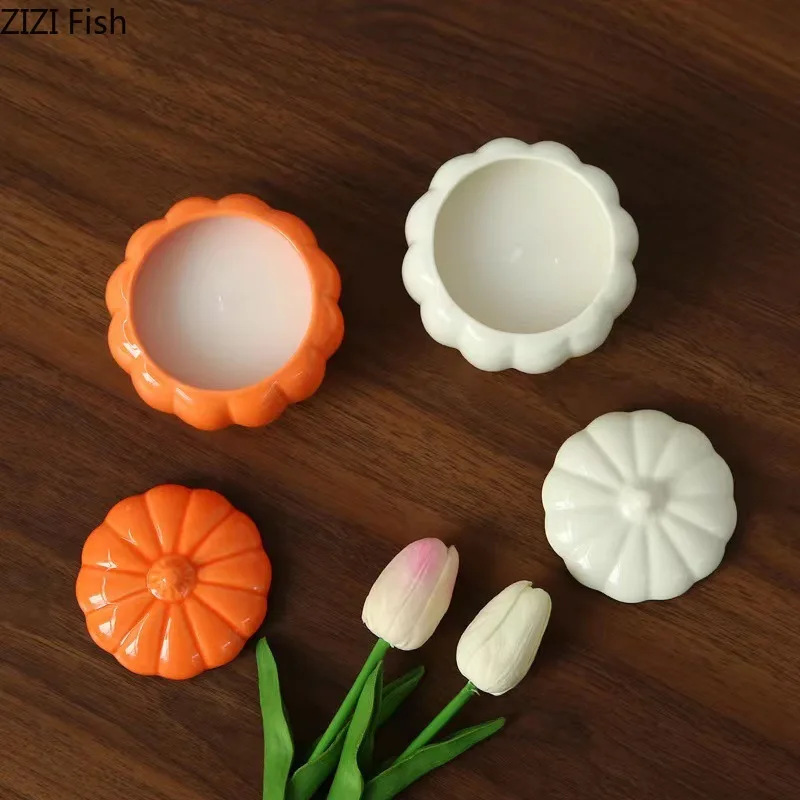 Ceramic Pumpkin Candle Holders Desk Decoration Wedding Centerpieces Candlestick Wax Melt Burner Creative Home Aroma Container 5