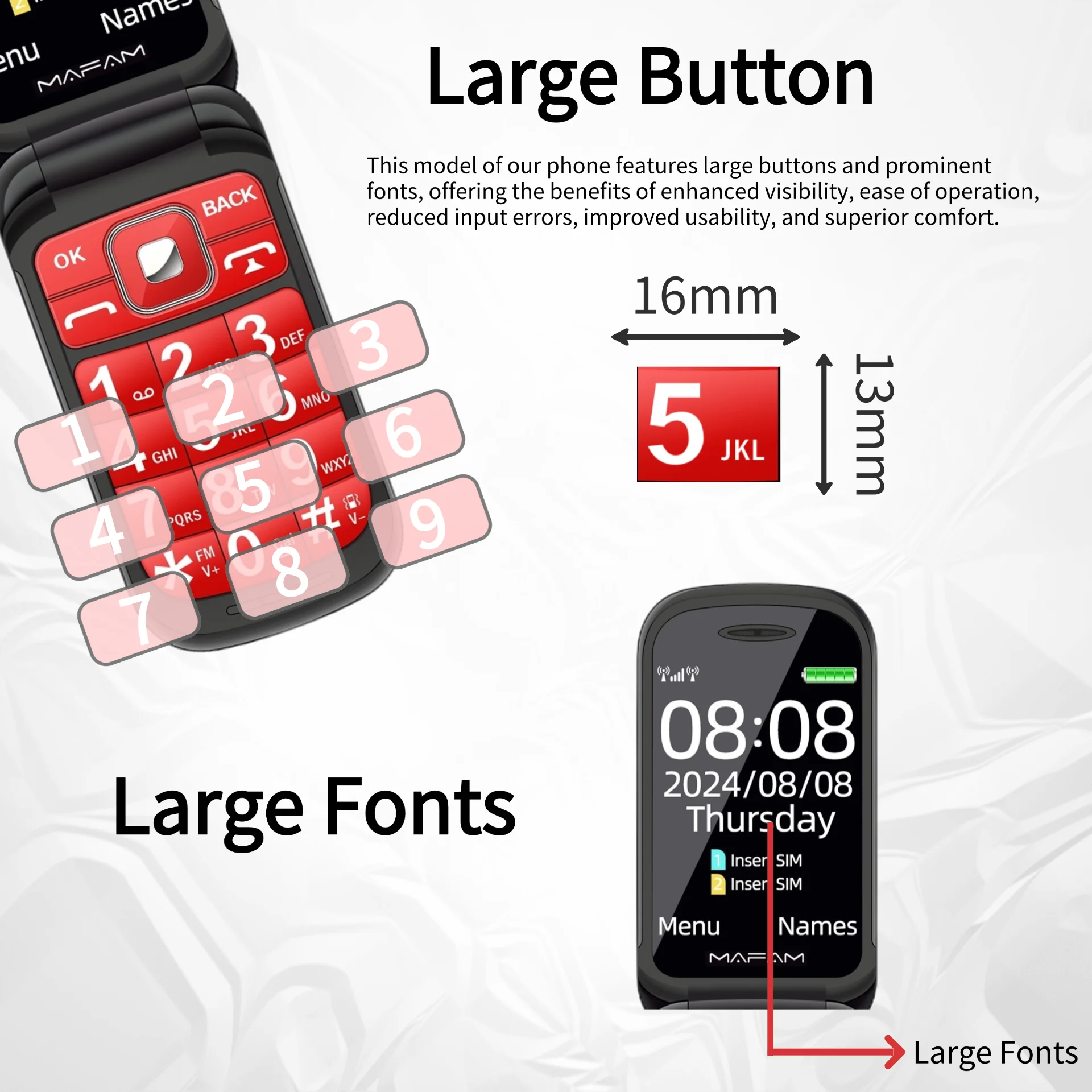 Senior Flip Dual Display Mobile Phone For Elderly Two SIM Card Large Button Speed Dial Flashlight FM Radio Push Button SOS Call 3