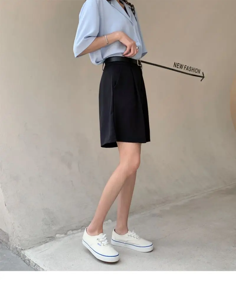 High Waist Straight Solid Blue Color Casual Suit Women's Shorts Clothing 2022 Summer Korean Style Shorts Woman Clothes dolphin shorts