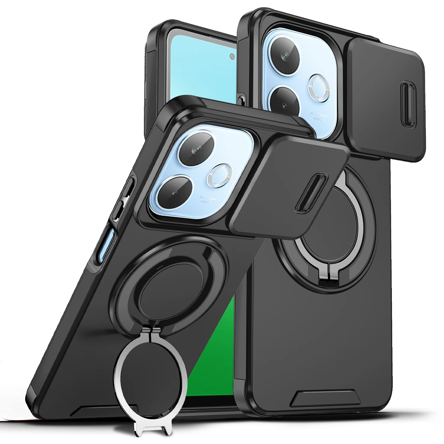 Magnetic Ring Armor Slide Camera Lens Case with Magsafe Wireless Charging Capability