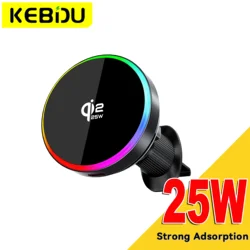 Enhanced Magnetic Wireless Car Phone Holder with Adjustable RGB Lighting and Fast Charging (25W) (25W Cooling Charging)