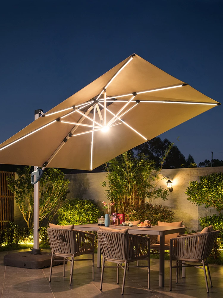 Outdoor solar umbrella courtyard garden large LED lamp day and night  outdoor stall Roman umbrella