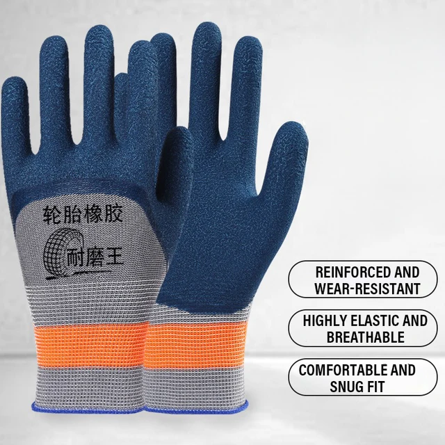 Garden Gloves Anti-Slip Wear-resistant Latex Labor Safety Protection Glove Construction Site Heavy Duty Rubber Coated Work Glove 6