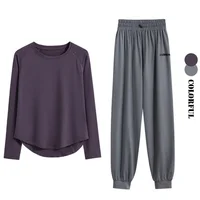 DRUR 2 pièces ensemble de course femmes survêtement léger ample à manches longues Sport chemise pantalon ensembles 2 pièces tenue de Sport vêtements de Sport vêtements de Sport 3