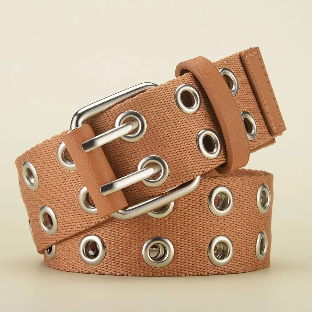Men's Belt Canvas Belt Double Row Pin Buckle Belt Fashion Casual WOMEN'S Belt Outdoor Sports Belt with Cargo Pants Jeans Belt