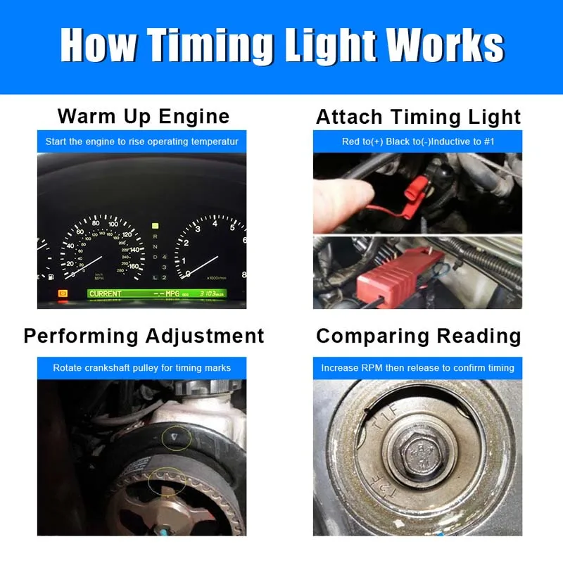 12V Car Motorcycle Engine Timing Light Ignition High Beam Timing Strobe Light Inductive Timing Lamp Detector Repair Timing Gun images - 6