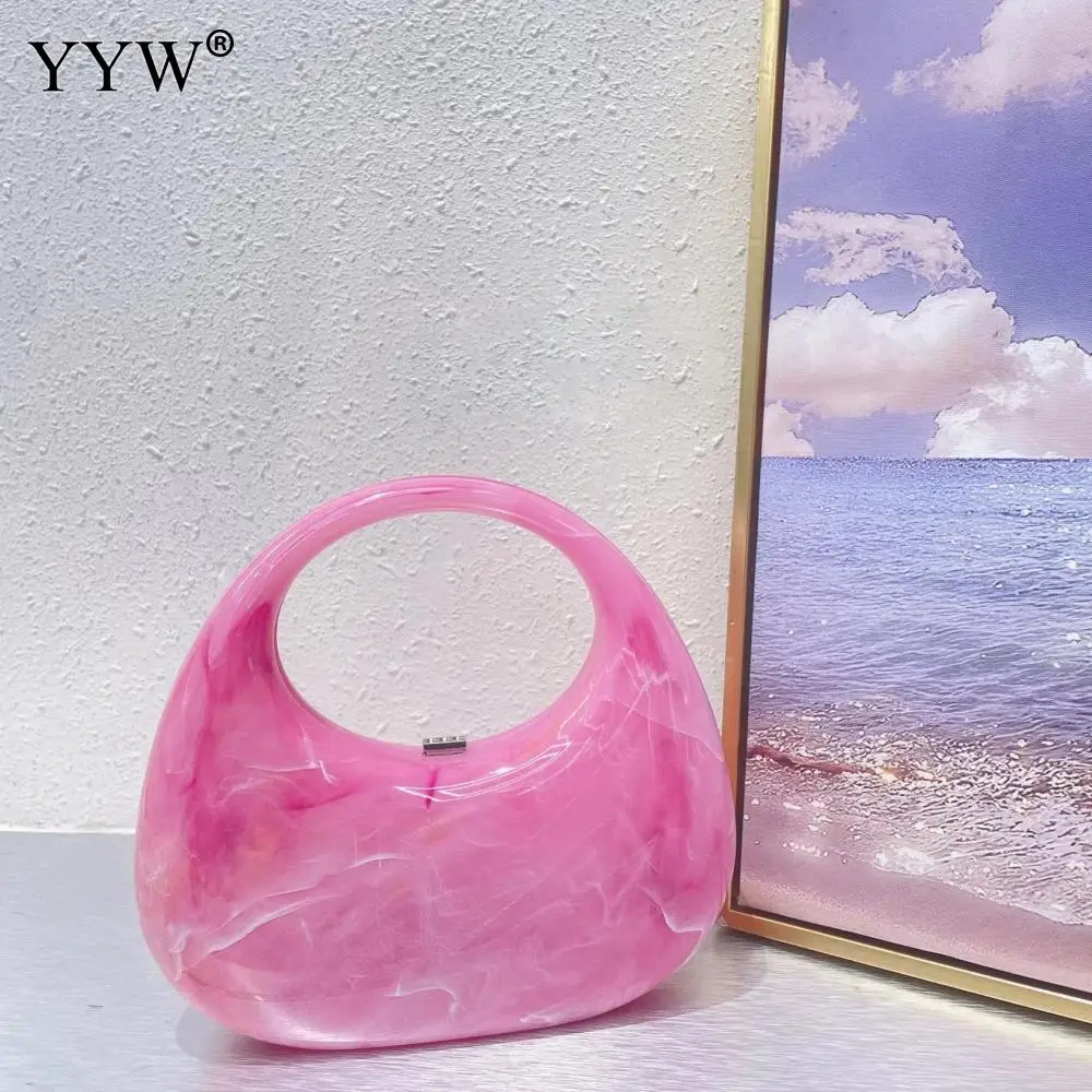 

Acrylic Box Bag Banquet Evening Ladies Goose Egg Bag Shell Handbag Crossbody Bag Female Half Moon Box Bag Marble Purse Party Bag