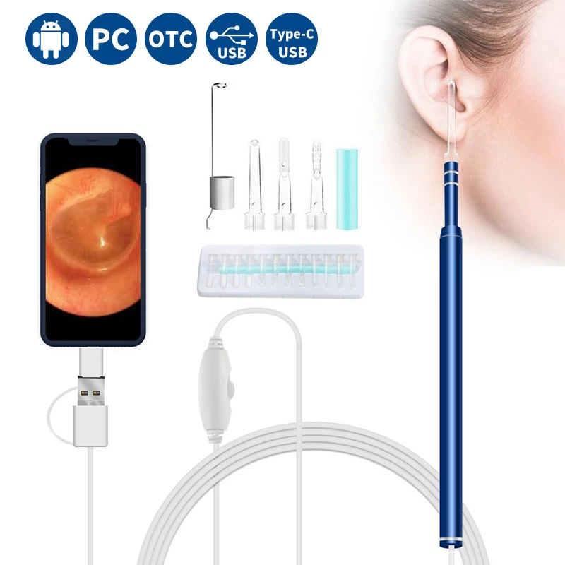 

Эндоскоп для очистки ушей 3 в 1 USB HD визуальный Otoscope бороскоп Ушная ложка 5,5 мм мини камера Android PC TypeC ушной выбор здравоохранения