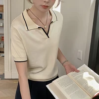 Vêtements de luxe pour femme, 100 % coton, col polo, couleur contrastée, grandes tailles. 4