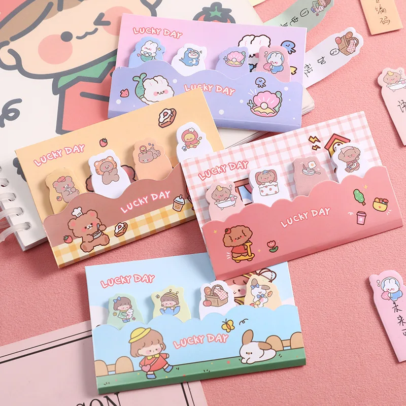 

80Sheets/pack Kawaii Sticky Notes Girl Bear Cartoon Animal Memo Pads School Supplies Planner Stickers Bookmarks Stationery