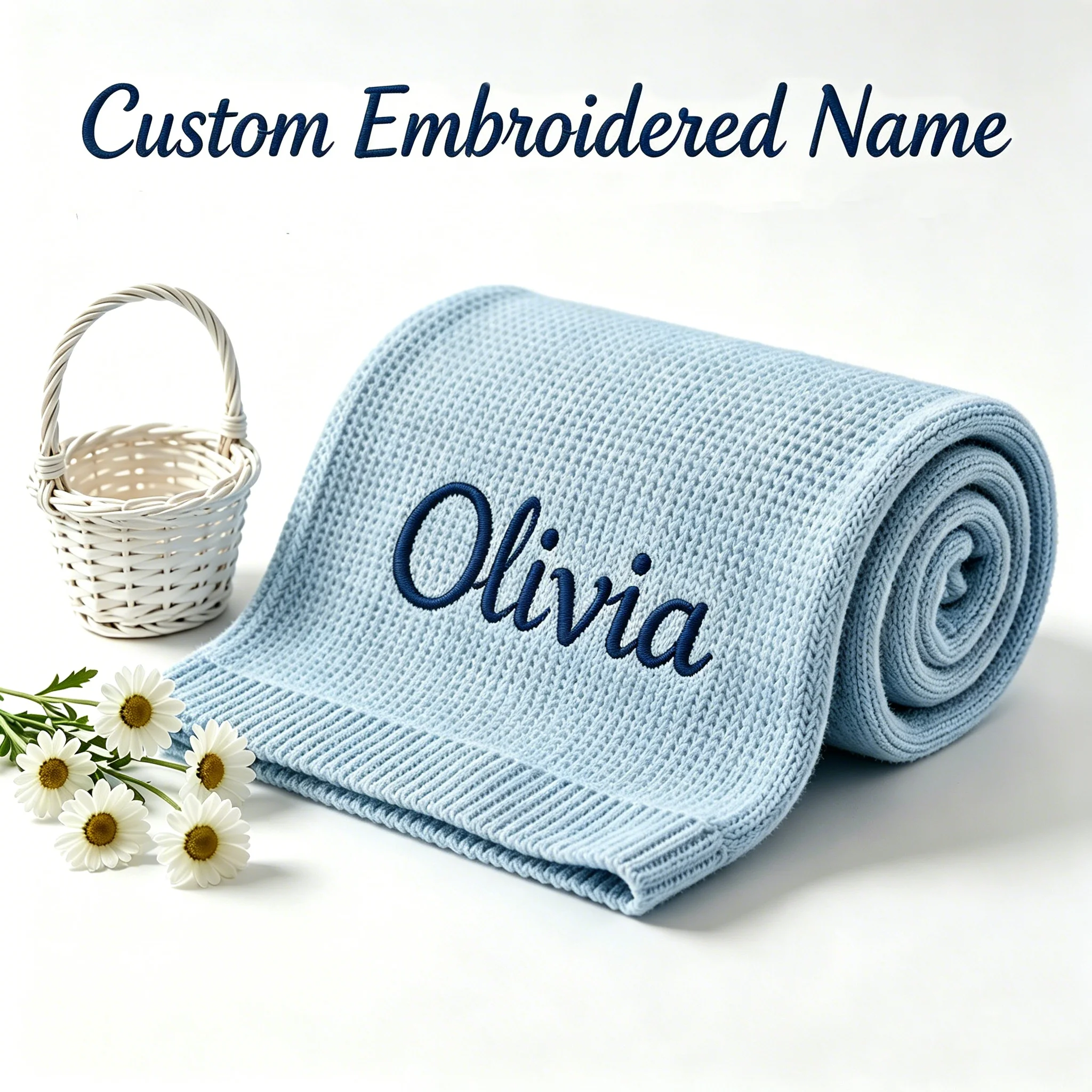 100% Cotton Knit Baby Blanket Personalized Name Soft Breathable Infant Swaddle Blanket Custom Newborn Receiving Blanket Gift