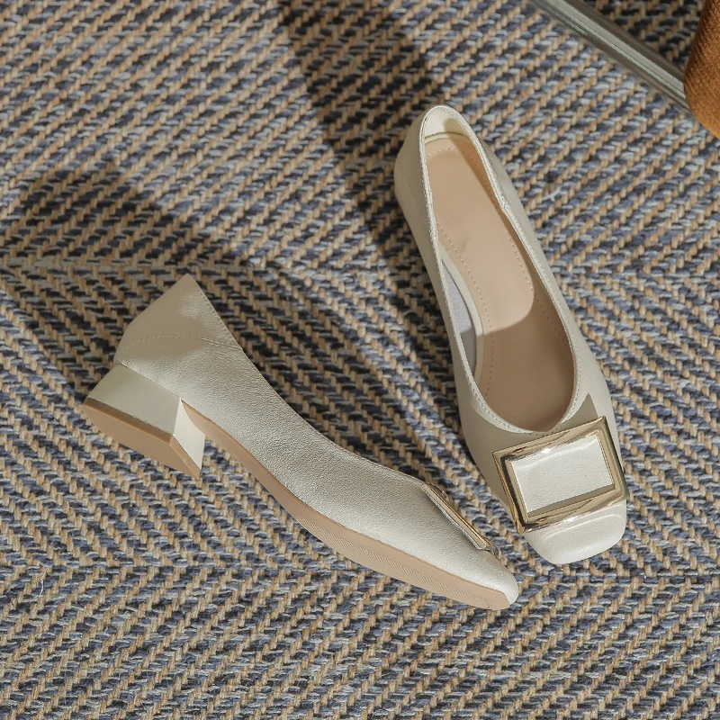 

New Genuine Leather Thick Heel Soft Sole Single Shoes Fashionable Square Head Soft Leather Single Shoes for Women