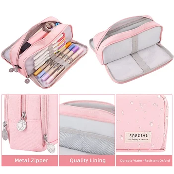 Astuccio di Grande Capacità con 3 Scomparti, Borsa Multifunzionale per Penne, Organizer per Cancelleria Scolastica e da Ufficio per Ragazze e Ragazzi