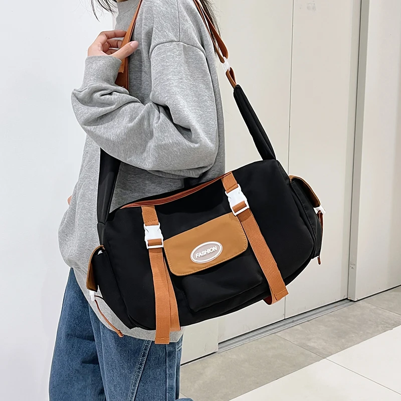 

Casual Zipper Handbags Women Canvas Color Matching Shoulder Bags for Ladies Large Capacity Student Messenger Bag Schoolbag Sac