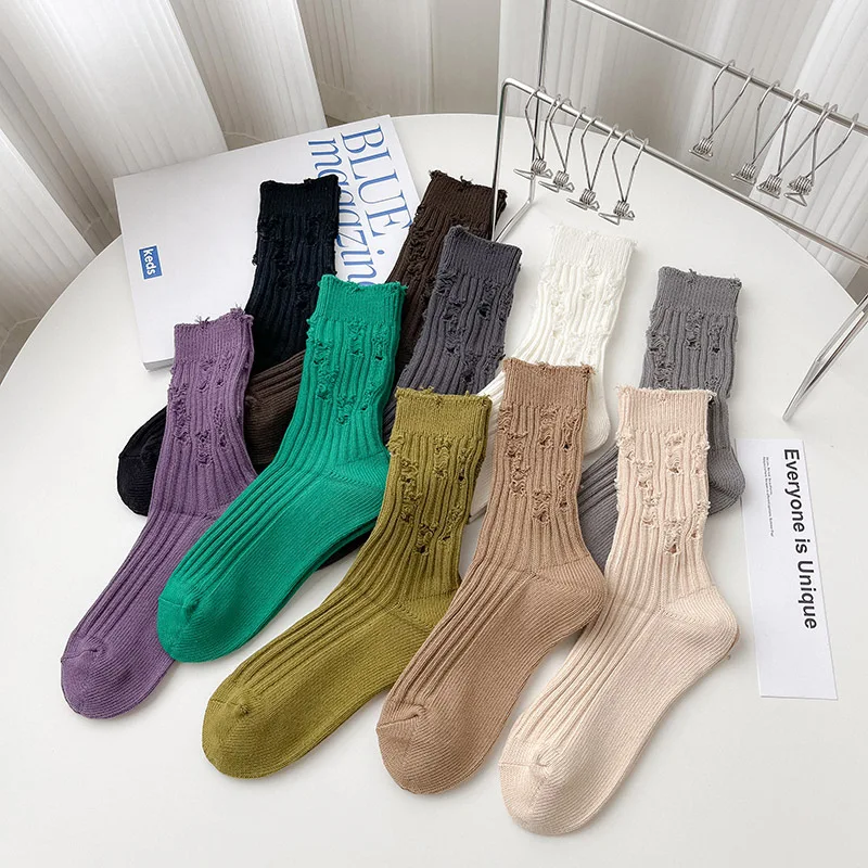 

Рваные носки, готические женские ребристые носки с необработанным краем, разбитые носки, вязаная Уличная обувь, нищие носки